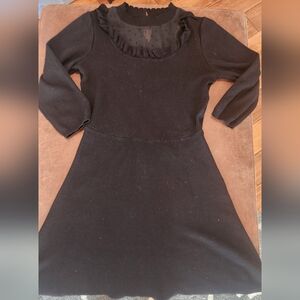 Draper James Black Knit Midi Dress With Swiss Dot Neckline